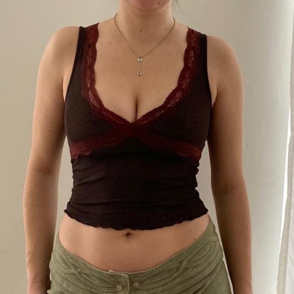 Vintage Brown and Burgundy Crop Top